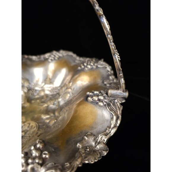 Antique Ornate Silver-Plated Pedestal Basket With Floral & Grapevine Design Scal - Picture 11 of 11